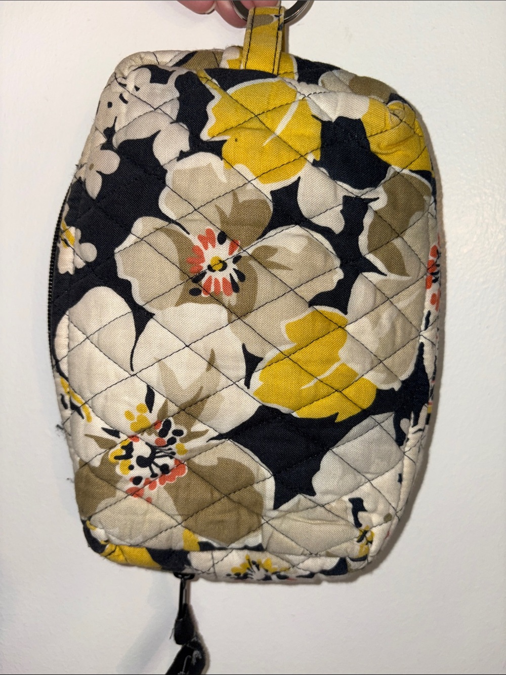 Vera Bradley Quilted Floral Cosmetic Case in Black, Yellow, Cream